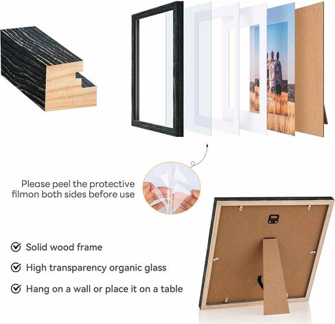 Metchite 12x12 Picture Frame Set,Solid Wood,Display Pictures 8x8 10x10 with Mat or 12x12 Without Mat,Stable Sturdy Square Hanging Picture Frames for Wall Mounting or Tabletop (Blue) in Kuwait