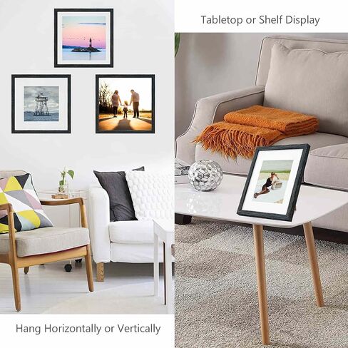 Metchite 12x12 Picture Frame Set,Solid Wood,Display Pictures 8x8 10x10 with Mat or 12x12 Without Mat,Stable Sturdy Square Hanging Picture Frames for Wall Mounting or Tabletop (Blue) in Kuwait