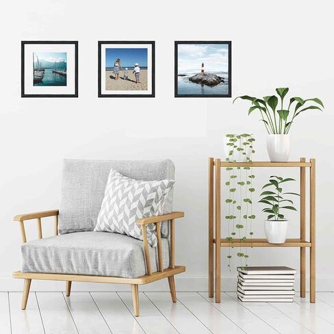Metchite 12x12 Picture Frame Set,Solid Wood,Display Pictures 8x8 10x10 with Mat or 12x12 Without Mat,Stable Sturdy Square Hanging Picture Frames for Wall Mounting or Tabletop (Blue) in Kuwait