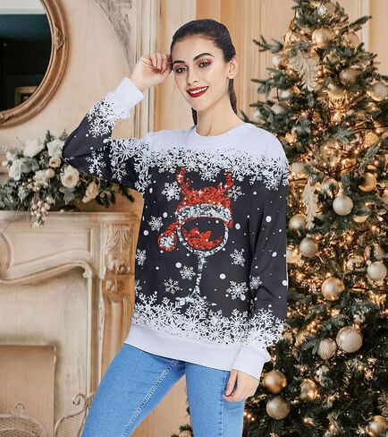 Women Ugly Christmas Sweatshirt Long Sleeve Shirts O-neck Pullover in Saudi Arabia