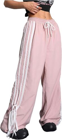 Women's Y2K Baggy Pants Bow Wide Leg Pants Striped Track Pants Elastic Waist Long Pants Sweatpants Parachute Pants in Saudi Arabia