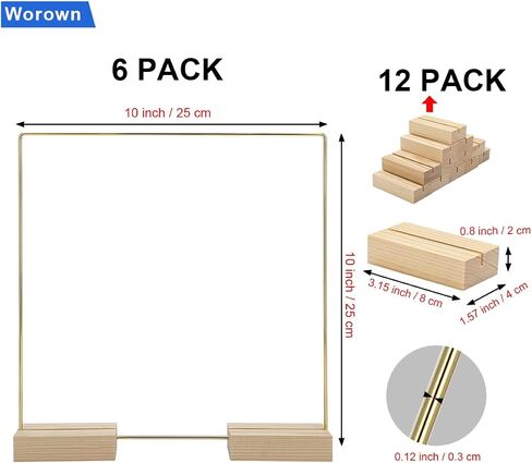 Worown 6 Pack 8 Inch Square Metal Floral Hoop Centerpiece and 12 Pieces Wooden Stands for Table, Gold Metal Rings for Making Wedding Table Wreath Decor, Wall Hanging Wreaths and Dream Catchers in Saudi Arabia