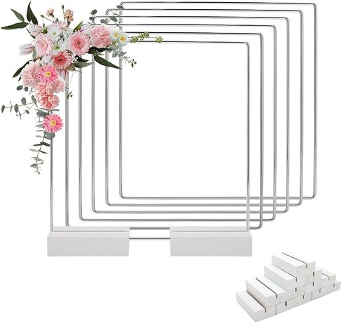 Worown 6 Pack 8 Inch Square Metal Floral Hoop Centerpiece and 12 Pieces Wooden Stands for Table, Gold Metal Rings for Making Wedding Table Wreath Decor, Wall Hanging Wreaths and Dream Catchers in Saudi Arabia