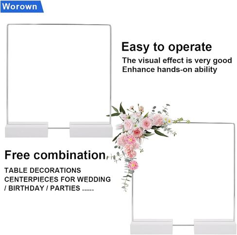 Worown 6 Pack 8 Inch Square Metal Floral Hoop Centerpiece and 12 Pieces Wooden Stands for Table, Gold Metal Rings for Making Wedding Table Wreath Decor, Wall Hanging Wreaths and Dream Catchers in Saudi Arabia