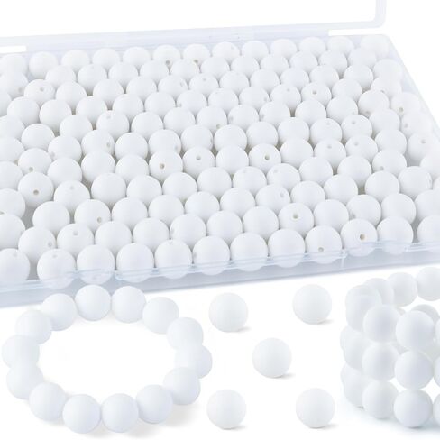 145Pcs Silicone Beads, 15mm Silicone Beads for Keychain Making Bulk Silicone Beads for Pens Silicone Beads 15mm for Bracelet Necklace DIY Crafts（White） in Saudi Arabia