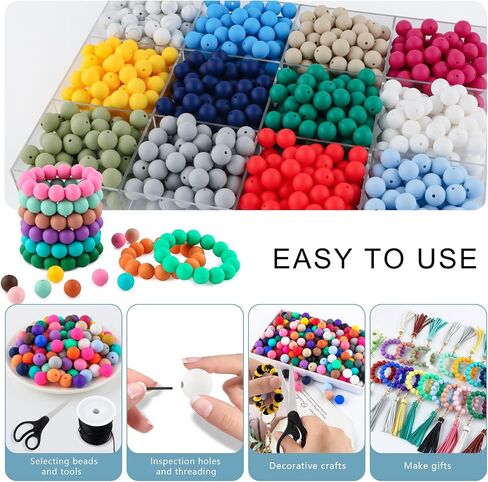 145Pcs Silicone Beads, 15mm Silicone Beads for Keychain Making Bulk Silicone Beads for Pens Silicone Beads 15mm for Bracelet Necklace DIY Crafts（White） in Saudi Arabia
