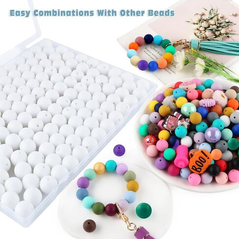 145Pcs Silicone Beads, 15mm Silicone Beads for Keychain Making Bulk Silicone Beads for Pens Silicone Beads 15mm for Bracelet Necklace DIY Crafts（White） in Saudi Arabia