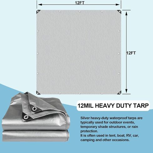 Tarps Heavy Duty Waterproof - 6x8FT Plastic Tarps with Grommets 12 Mil Silver Thick Protective Tarpaulin Covers for Outdoor Under Tent Camping Boat Patio Pool RV Pool in Saudi Arabia