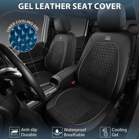 CAR PASS Leather Car Seat Covers Gel Wetsuit PU Front Seat Cover Waterproof EVA 2pcs All Weather Neoprene Universal Fit Pickup SUV Truck Sedan Automotive, Armrest Airbag Compatible, Rhombic Red Strips in Saudi Arabia