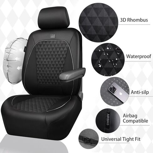 CAR PASS Leather Car Seat Covers Gel Wetsuit PU Front Seat Cover Waterproof EVA 2pcs All Weather Neoprene Universal Fit Pickup SUV Truck Sedan Automotive, Armrest Airbag Compatible, Rhombic Red Strips in Saudi Arabia