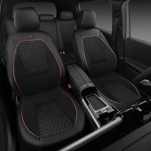 CAR PASS Leather Car Seat Covers Gel Wetsuit PU Front Seat Cover Waterproof EVA 2pcs All Weather Neoprene Universal Fit Pickup SUV Truck Sedan Automotive, Armrest Airbag Compatible, Rhombic Red Strips in Saudi Arabia