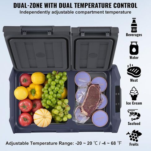 VEVOR Car Refrigerator, 25 L Dual Zone Portable Freezer, 12 Volt Car Refrigerator Fridge, -4℉-68℉ Adjustable Range, 12/24V DC and 100-240V AC Compressor Cooler for Outdoor, Camping, RV in Saudi Arabia