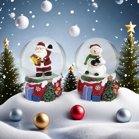 S/2 Christmas Snow Globe, Santa Claus and Snowman Snowglobes Figurines, Snow Globes，Santa Snow Globe，Christmas Snow Globes in Saudi Arabia