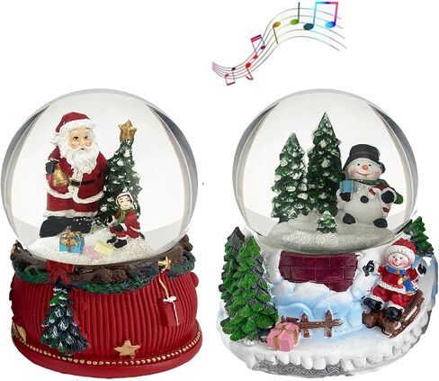 S/2 Christmas Snow Globe, Santa Claus and Snowman Snowglobes Figurines, Snow Globes，Santa Snow Globe，Christmas Snow Globes in Saudi Arabia