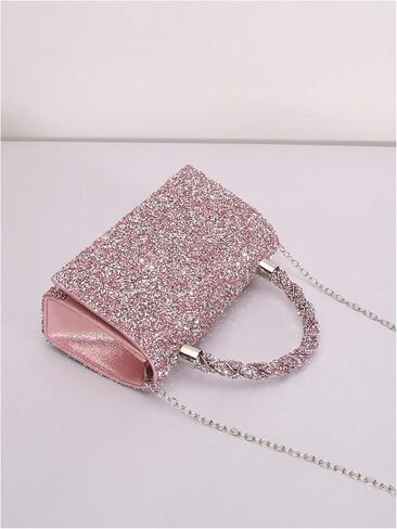 MakeMeChic Women's Evening Bags Glitter Top Handle Single Strap Clutch Handbag Mini Shoulder Bags in Saudi Arabia