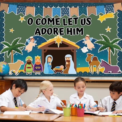 Justforjoyful عيد الميلاد المهد لوحة الإعلانات مجموعة المسيحية يسوع ميلاد عيد الميلاد زينة الفصول الدراسية الدينية عيد الميلاد القصاصات لمدرسة الأحد السبورة جدار الحدود الكنيسة عطلة الشتاء الديكور in Saudi Arabia