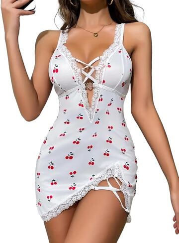 Lilosy Sexy Rhinestone Plunge Crisscross Babydoll Nightwear Chemise Lingerie for Women in Saudi Arabia