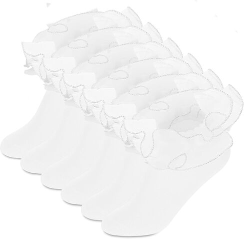 KALIONE 3 Pairs White Ruffle Socks Big Girls Socks with Frilly for Women Cute Ruffle Socks White Lace Socks Ruffle Socks Woman Thin Frilly Socks Princess Style Ankle Socks for Dress(7.0-7.8inch) in Saudi Arabia
