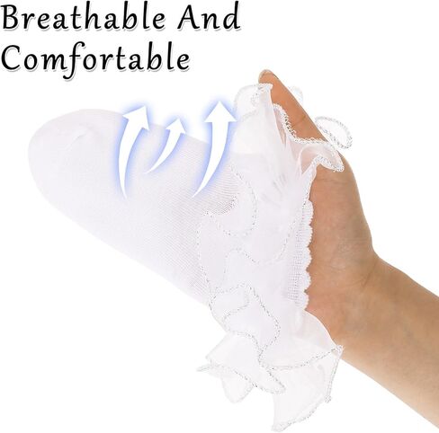 KALIONE 3 Pairs White Ruffle Socks Big Girls Socks with Frilly for Women Cute Ruffle Socks White Lace Socks Ruffle Socks Woman Thin Frilly Socks Princess Style Ankle Socks for Dress(7.0-7.8inch) in Saudi Arabia