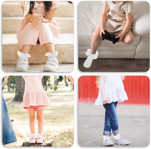 KALIONE 3 Pairs White Ruffle Socks Big Girls Socks with Frilly for Women Cute Ruffle Socks White Lace Socks Ruffle Socks Woman Thin Frilly Socks Princess Style Ankle Socks for Dress(7.0-7.8inch) in Saudi Arabia