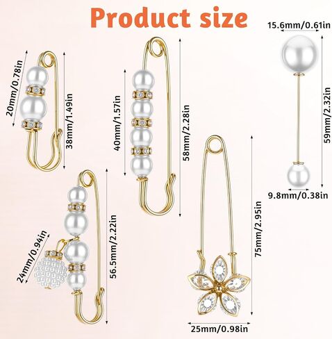 5Pcs Safety Pins for Clothes Pearl Brooch Pant Waist Tightener Large Brooch Accessories Gold Small Safety Pin for Women Sweater Shawl Collar Dresses Cardigan Clips Set for Jewelry Decoration in Saudi Arabia