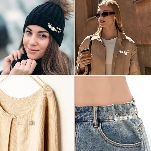 5Pcs Safety Pins for Clothes Pearl Brooch Pant Waist Tightener Large Brooch Accessories Gold Small Safety Pin for Women Sweater Shawl Collar Dresses Cardigan Clips Set for Jewelry Decoration in Saudi Arabia