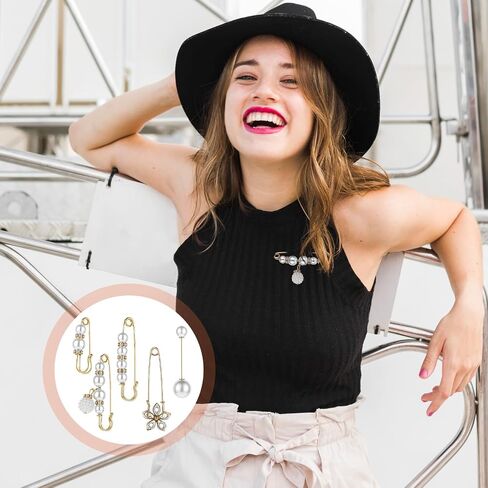 5Pcs Safety Pins for Clothes Pearl Brooch Pant Waist Tightener Large Brooch Accessories Gold Small Safety Pin for Women Sweater Shawl Collar Dresses Cardigan Clips Set for Jewelry Decoration in Saudi Arabia