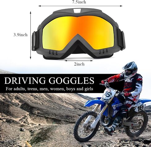 Dirt Bike Goggles, Windproof ATV Off-Road Goggle, Wide Vision Riding Motorcycle Goggles, Motorcycle Accessories (White-Colorful) in Kuwait