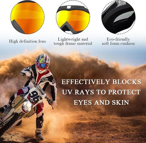 Dirt Bike Goggles, Windproof ATV Off-Road Goggle, Wide Vision Riding Motorcycle Goggles, Motorcycle Accessories (White-Colorful) in Kuwait