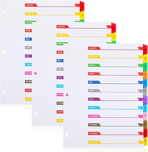 3 Sets 3 Ring Binder Dividers with Tabs 12 Month Dividers for Binders, Customizable Table of Contents Page Mouth Dividers with Multicolor Tabs in Saudi Arabia