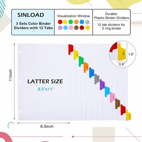 3 Sets 3 Ring Binder Dividers with Tabs 12 Month Dividers for Binders, Customizable Table of Contents Page Mouth Dividers with Multicolor Tabs in Saudi Arabia