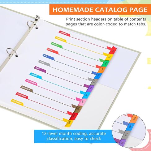 3 Sets 3 Ring Binder Dividers with Tabs 12 Month Dividers for Binders, Customizable Table of Contents Page Mouth Dividers with Multicolor Tabs in Saudi Arabia