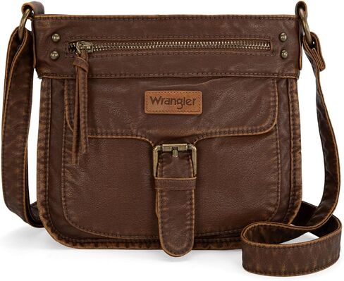 Wrangler Crossbody Bag for Women Soft Washed Leather Multi Pocket Shoulder Purses in Saudi Arabia