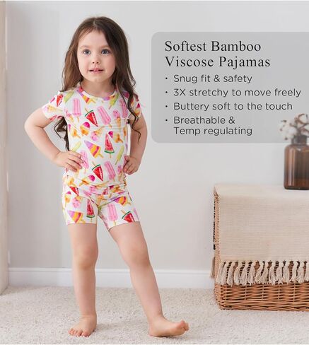 Bamboo Viscose Toddler Pajamas Sets, Kid Boy Girl Snug Fit Short Sleeve Summer Sleepwear Pjs 2pcs Set in Saudi Arabia