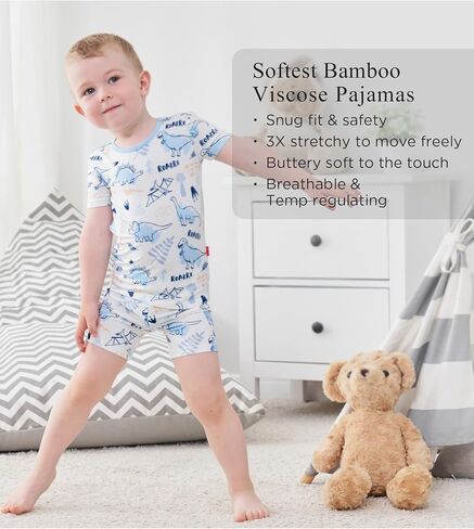 Bamboo Viscose Toddler Pajamas Sets, Kid Boy Girl Snug Fit Short Sleeve Summer Sleepwear Pjs 2pcs Set in Saudi Arabia