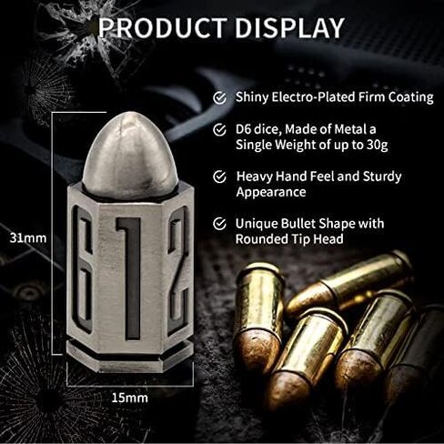 مجموعة النرد المعدنية الرصاصة لألعاب الطاولة، HNCCESG 6 نرد جوانب 6 قطع Warhammer D6 Dice DND Accessories D&D Gifts for RPG Dungeons and Dragons لعب الأدوار (برونزية) in Kuwait