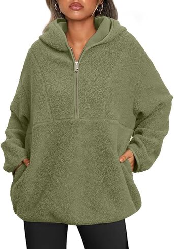 Glamaker Women's Oversized Sherpa Hoodies Fuzzy Fleece Quarter Zip Pullover Sweatshirts Fall Outfits With Pockets in Saudi Arabia