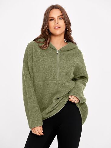 Glamaker Women's Oversized Sherpa Hoodies Fuzzy Fleece Quarter Zip Pullover Sweatshirts Fall Outfits With Pockets in Saudi Arabia