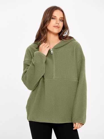Glamaker Women's Oversized Sherpa Hoodies Fuzzy Fleece Quarter Zip Pullover Sweatshirts Fall Outfits With Pockets in Saudi Arabia