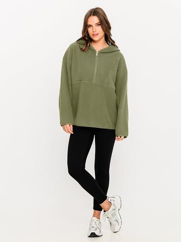 Glamaker Women's Oversized Sherpa Hoodies Fuzzy Fleece Quarter Zip Pullover Sweatshirts Fall Outfits With Pockets in Saudi Arabia