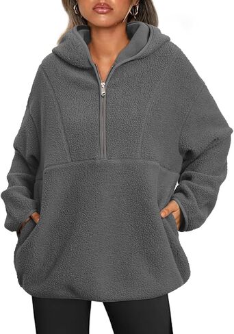 Glamaker Women's Oversized Sherpa Hoodies Fuzzy Fleece Quarter Zip Pullover Sweatshirts Fall Outfits With Pockets in Saudi Arabia