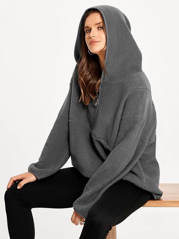 Glamaker Women's Oversized Sherpa Hoodies Fuzzy Fleece Quarter Zip Pullover Sweatshirts Fall Outfits With Pockets in Saudi Arabia