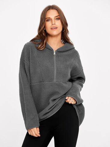 Glamaker Women's Oversized Sherpa Hoodies Fuzzy Fleece Quarter Zip Pullover Sweatshirts Fall Outfits With Pockets in Saudi Arabia