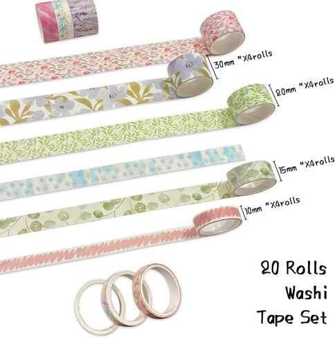 20 Rolls Washi Tape Set - Colored Masking Tape for Kids, Decorative Adhesive Art Tapes for Journaling, Scrapbooking Supplies, Planner, DIY Crafts, Party Decorations (Art) in Saudi Arabia