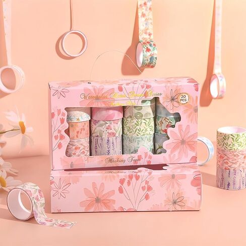 20 Rolls Washi Tape Set - Colored Masking Tape for Kids, Decorative Adhesive Art Tapes for Journaling, Scrapbooking Supplies, Planner, DIY Crafts, Party Decorations (Art) in Saudi Arabia