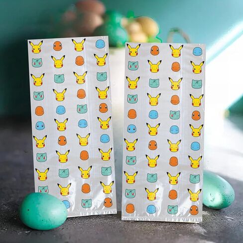 Amscan Charming Multicolor Pokemon Treat Bags - 9.5" x 4" (Pack of 16) - Perfect For Birthdays and Special Occasions in Saudi Arabia