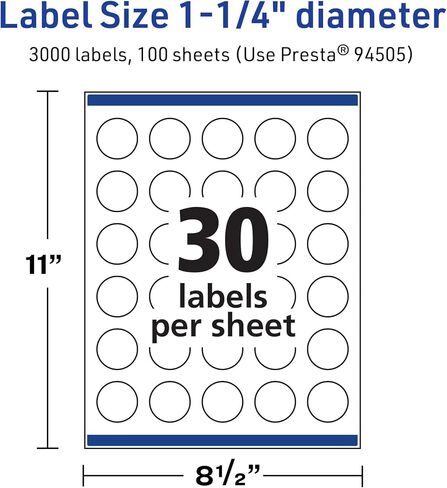 Avery TrueBlock Matte White Round Labels with Sure Feed, 1.25" Diameter, 300 Matte White Labels, Print-to-The-Edge, Laser/Inkjet Printable Labels, Great for Product Labels and Price Stickers in Saudi Arabia