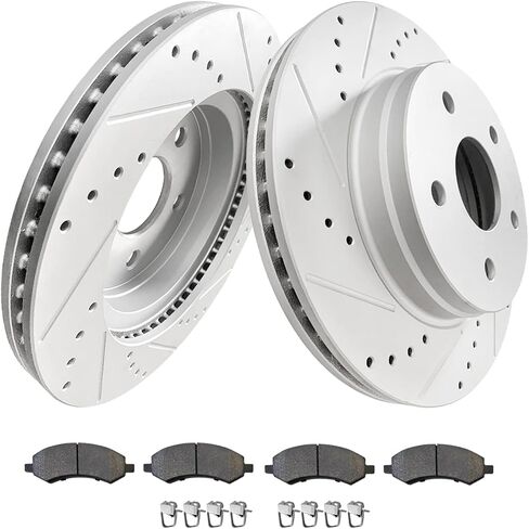 WEIZE Front +Rear Truck & Tow Brake Kit, Carbon Fiber Ceramic Brake Pads & Drilled/Slotted Brake Rotors, with Cleaner Fluid, Fit for Dodge Ram 1500 2006-2018, Durango Chrysler Aspen in Saudi Arabia