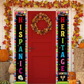 Wiooffen Hispanic Heritage Month Decorations Porch Banner 71'' x 12'' Hispanic Heritage Door Decoration Banner Latino Heritage Month Decorations Porch Sign National Spanish Heritage Month Decorations