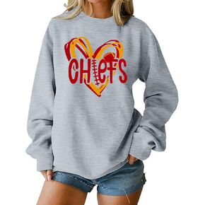 LOTUCY Football Sweatshirt Women Game Day Sweatshirts Heart Love Rugby Team Pullover Fans Shirt Graphic Long Sleeve Tops